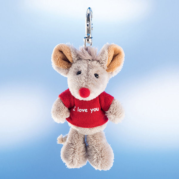 Schaffer Keychain Mouse Eddi with shirt "I love you" 2520, Mouse Key Ring Pendant 11cm