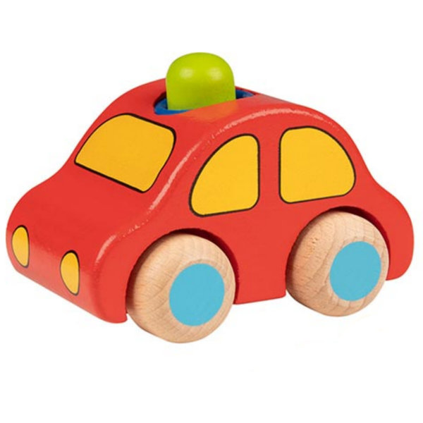 goki vehicle with horn 55011 - wooden toy red push-along car 8.5x6x6.5cm