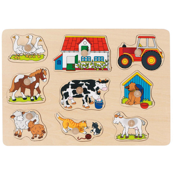 goki Lift-Out Puzzle "Farm I" 57908 - Wooden toy Puzzle 9 Pieces