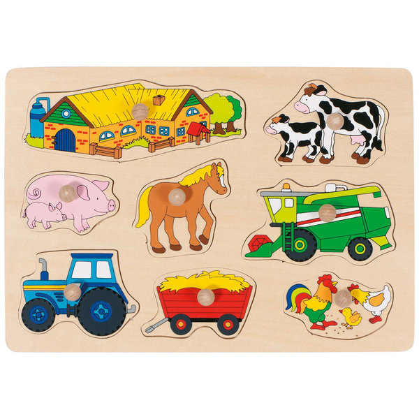 goki Lift-Out Puzzle "Farm II" 57909 - Wooden toy Puzzle 8 Pieces