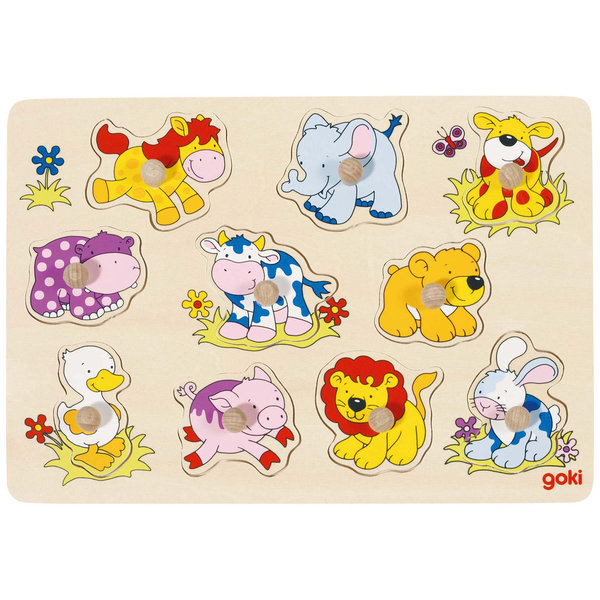 goki Lift-Out Puzzle "Baby animals II" 57838 - Wooden toy Puzzle 10 Pieces
