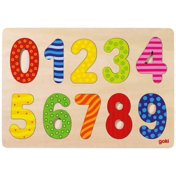 goki Einlegepuzzle "Zahlen von 0 bis 9" 57574 - Holzspielzeug Puzzle 10 Teile