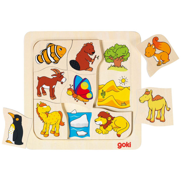 goki puzzle "Where do I live?" 56725 - Wooden toy 9 pieces