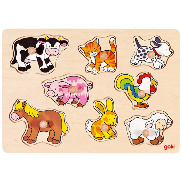 goki Lift-Out Puzzle "Farm VII" 57873 - Wooden toy Puzzle 8 Pieces