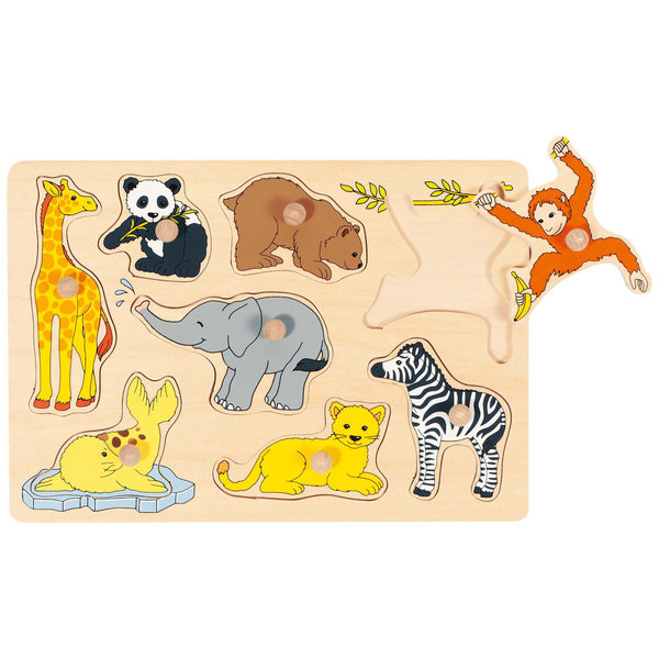 goki Steckpuzzle "Tierkinder" 57906 - Holzspielzeug Steckpuzzle 8 Teile