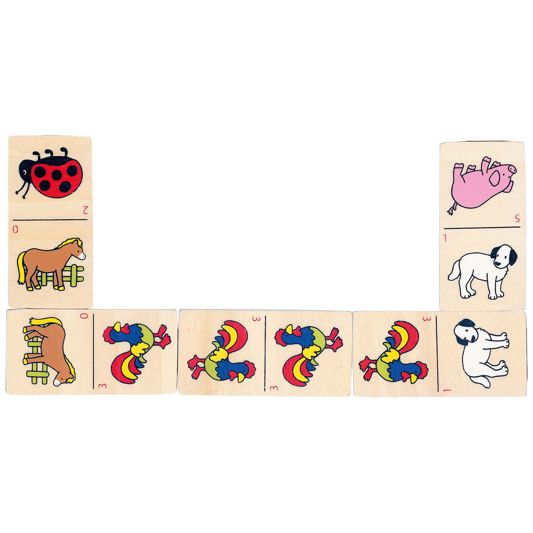 Holzspielzeug Domino goki Dominospiel mit Tiermotiven im Holzkasten WG090 
