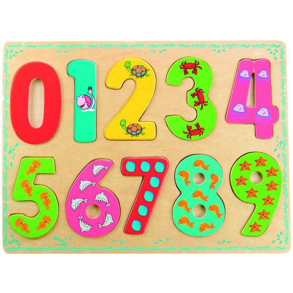 Bino Einlegepuzzle Zahlen von "0 bis 9" 88109 - Holzspielzeug Puzzle 10 Teile