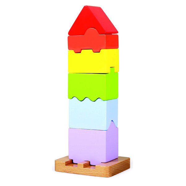 Bino Meggie Steckturm aus Holzklötzchen 81037 - Holzspielzeug Steckturm 7 Teile