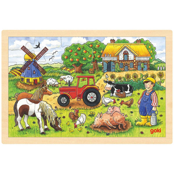 goki Einlegepuzzle Müllers Farm 57891 - Holzspielzeug Puzzle 24 Teile