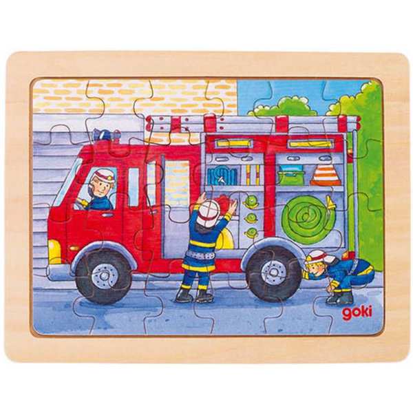 goki Einlegepuzzle Bei der Arbeit 57739 - Holzspielzeug Puzzle Feuerwehrauto 24 Teile