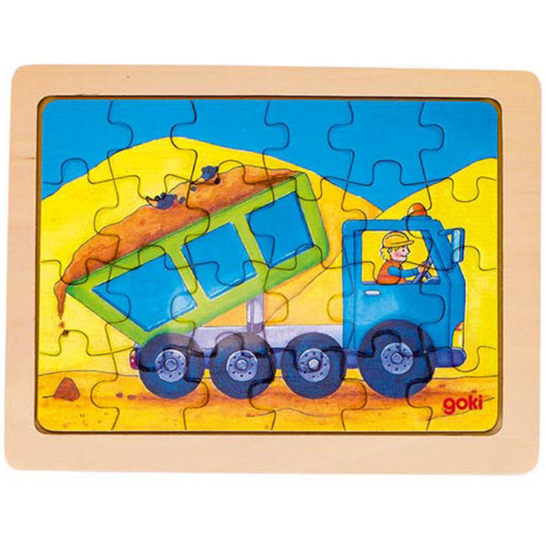 goki Einlegepuzzle Bei der Arbeit 57739 - Holzspielzeug Puzzle Lastwagen 24 Teile