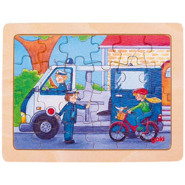 goki Einlegepuzzle Bei der Arbeit 57739 - Holzspielzeug Puzzle Polizeiauto 24 Teile