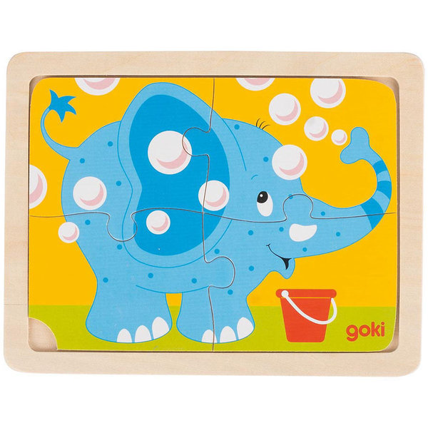goki Einlegepuzzle Elefant 57487 - Holzspielzeug Puzzle Elefant 4 Teile