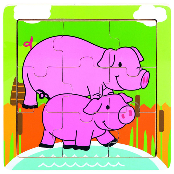 Bino Einlegepuzzle Farmino Puzzle Schwein 88017 - Holzspielzeug Puzzle 9 Teile