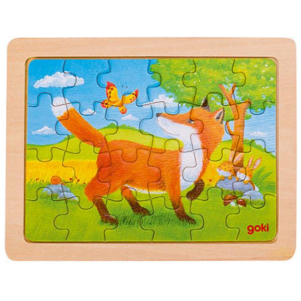 goki Einlegepuzzle Fuchs und Schmetterling 57740 - Holzspielzeug Puzzle 24 Teile