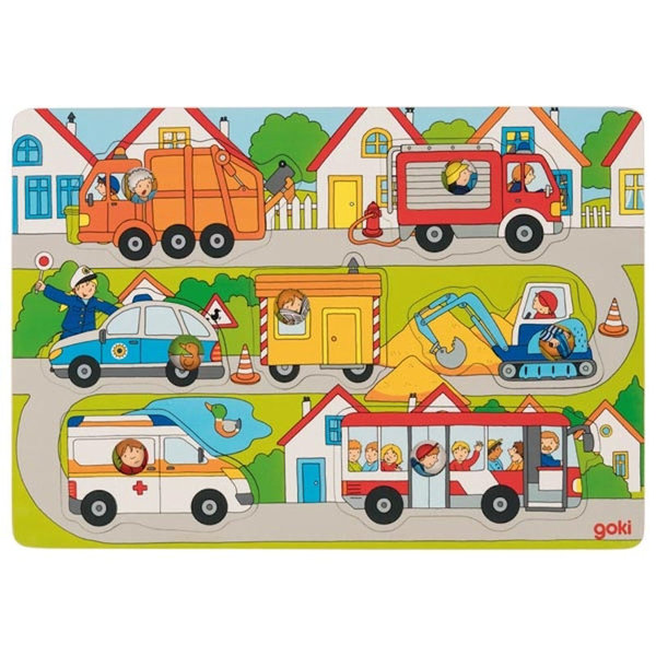 goki Hintergrundbildpuzzle "Auf der Straße" 57474 - Holzspielzeug Puzzle 7 Teile