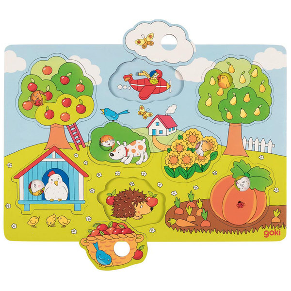 goki Hintergrundbildpuzzle "Im Garten" 57473 - Holzspielzeug Puzzle 8 Teile