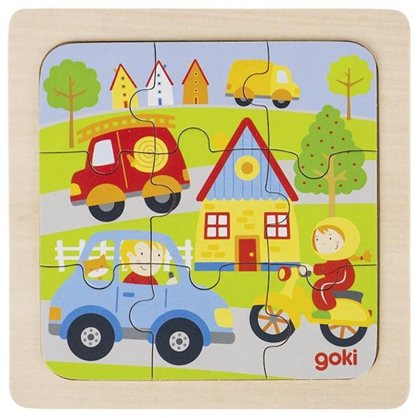 goki Einlegepuzzle in der Stadt 57499 - Holzspielzeug Puzzle 9 Teile