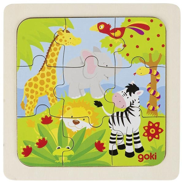 goki Einlegepuzzle Dschungel 57499 - Holzspielzeug Puzzle 9 Teile