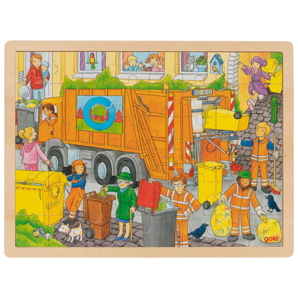 goki Einlegepuzzle "Müllabfuhr" 57459 - Holzspielzeug Puzzle 48 Teile