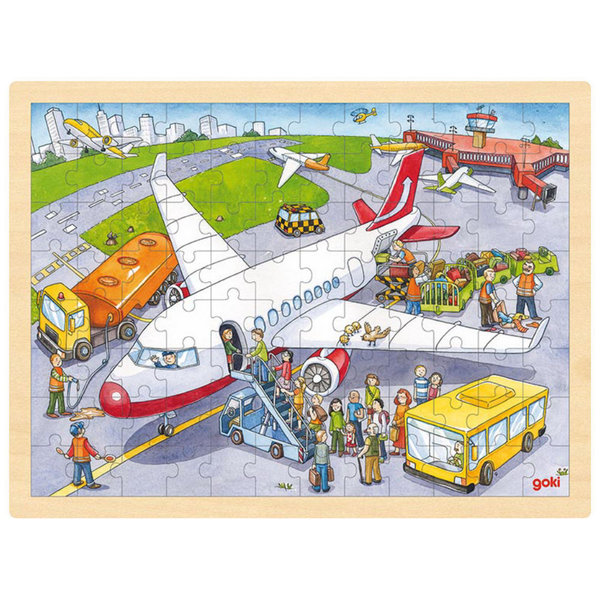 goki Einlegepuzzle "Auf dem Flughafen" 57544 - Holzspielzeug Puzzle 96 Teile