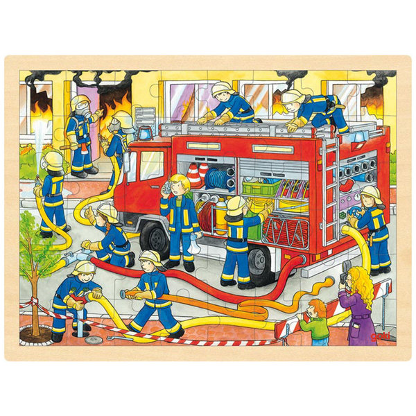 goki Einlegepuzzle "Feuerwehreinsatz" 57527 - Holzspielzeug Puzzle 48 Teile