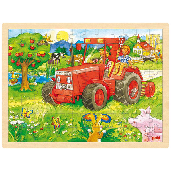 goki Einlegepuzzle "Traktor" 57655 - Holzspielzeug Puzzle 96 Teile