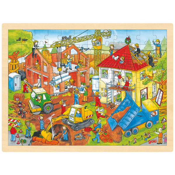 goki Einlegepuzzle "Baustelle" 57670 - Holzspielzeug Puzzle 96 Teile