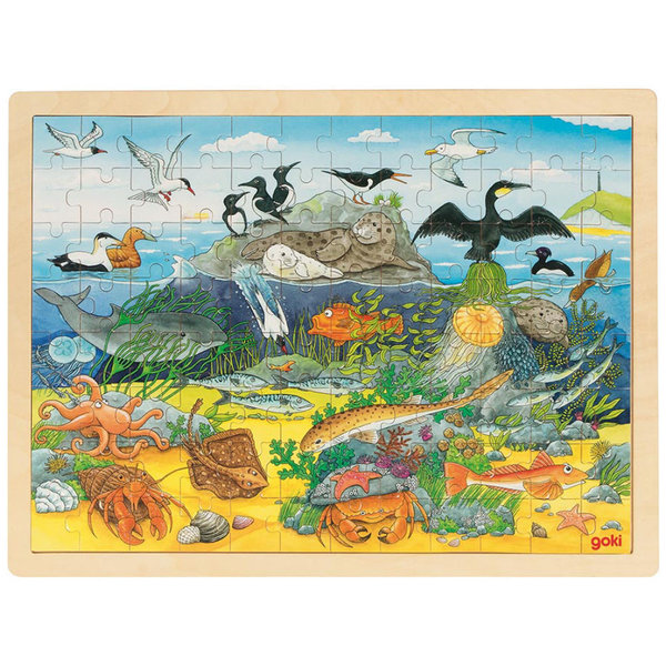 goki Einlegepuzzle "Über und unter Wasser" 57703 - Holzspielzeug Puzzle 96 Teile