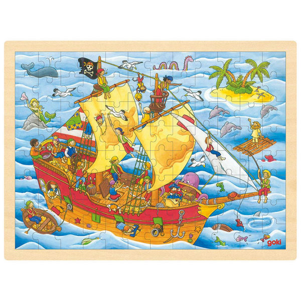 goki Einlegepuzzle "Piraten" 57831 - Holzspielzeug Puzzle 96 Teile