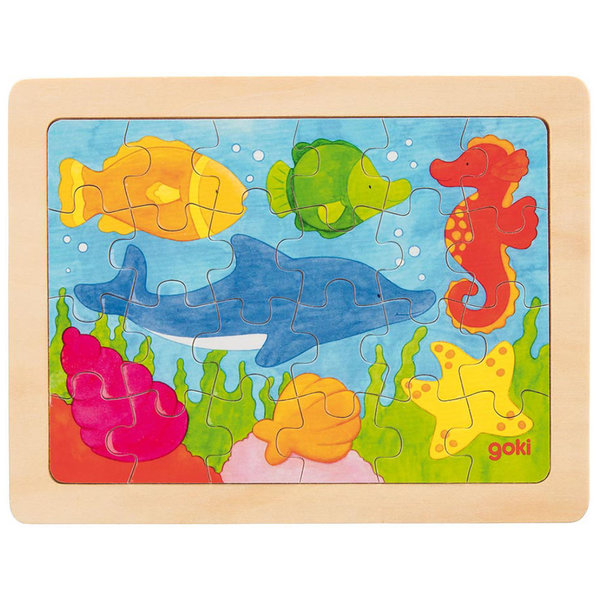 goki Einlegepuzzle 1000 Farben 57700 - Holzspielzeug Puzzle Unterwasser 24 Teile