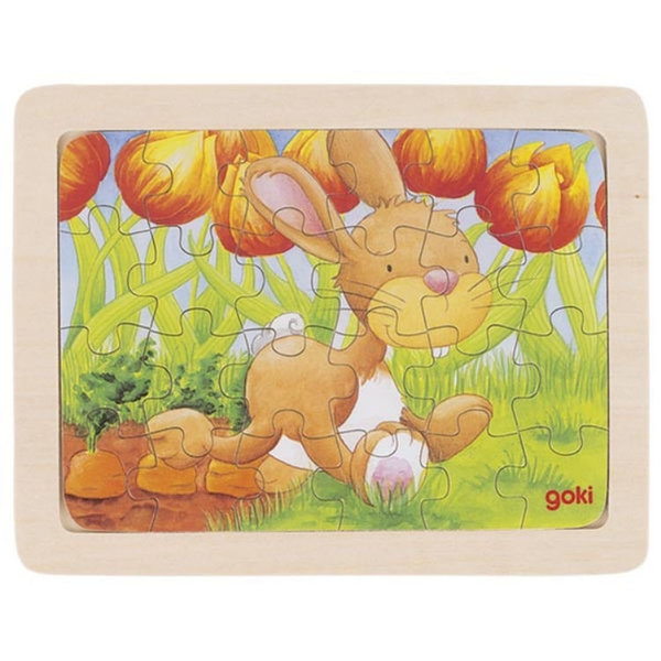 goki Einlegepuzzle Tierkinder 57807 - Holzspielzeug Puzzle Hase 24 Teile