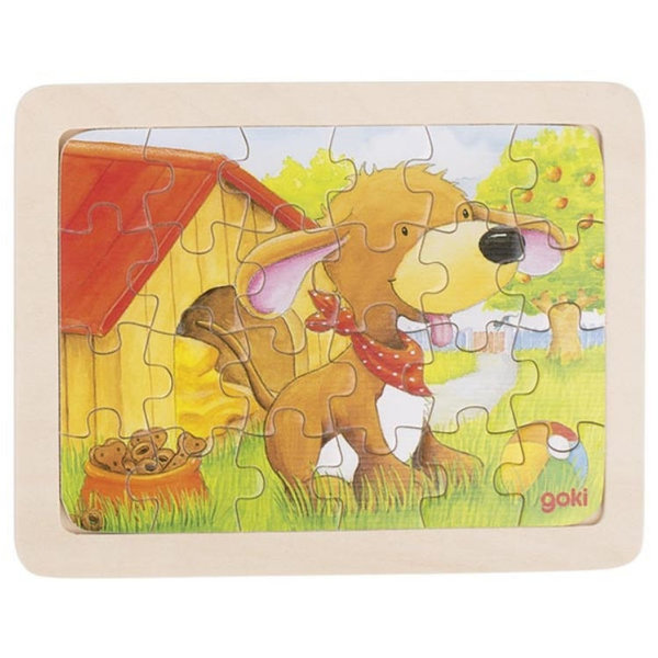 goki Einlegepuzzle Tierkinder 57807 - Holzspielzeug Puzzle Hund 24 Teile