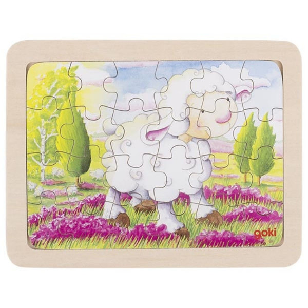 goki Einlegepuzzle Tierkinder 57807 - Holzspielzeug Puzzle Schaf 24 Teile