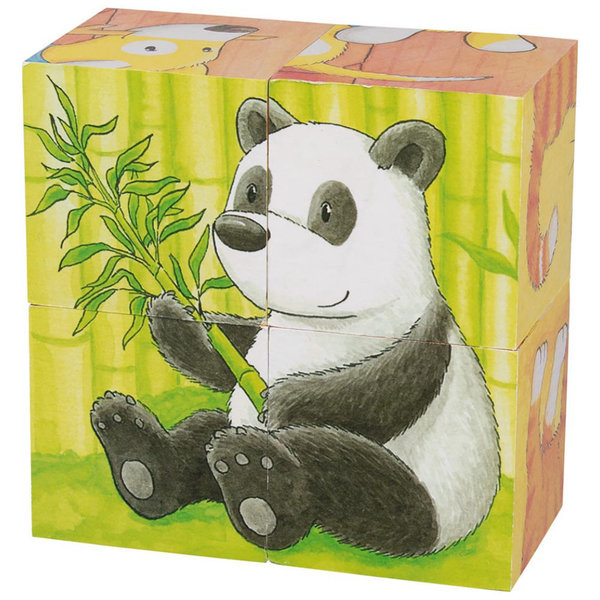 goki Würfelpuzzle Tierkinder II 57706 - Holzspielzeug Puzzle 4 Teile