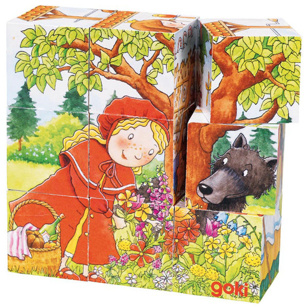 goki Würfelpuzzle Märchen 57542 - Holzspielzeug Puzzle 9 Teile