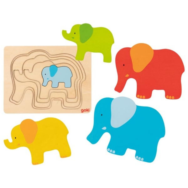 goki Schichtenpuzzle Elefant 57450 - Holzspielzeug Puzzle 5 Teile