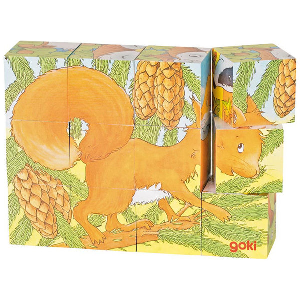 goki Würfelpuzzle Waldtiere 57710 - Holzspielzeug Puzzle 12 Teile