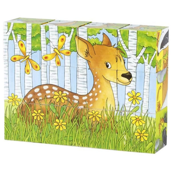 goki Würfelpuzzle Waldtiere 57710 - Holzspielzeug Puzzle 12 Teile