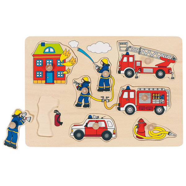 goki Steckpuzzle "Feuerwehr" 57907 - Holzspielzeug Steckpuzzle 7 Teile
