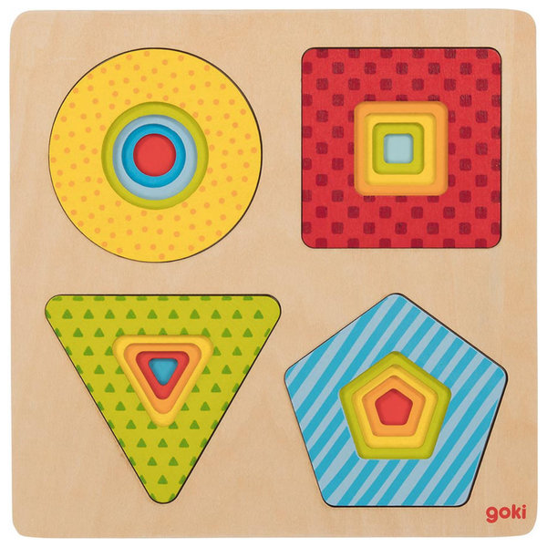 goki Schichtenpuzzle Formen 57705 - Holzspielzeug Puzzle 16 Teile