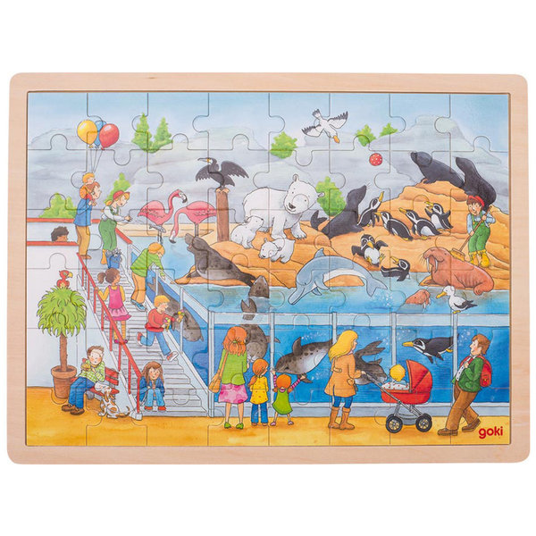 goki Einlegepuzzle "Ausflug in den Zoo" 57744 - Holzspielzeug Puzzle 48 Teile