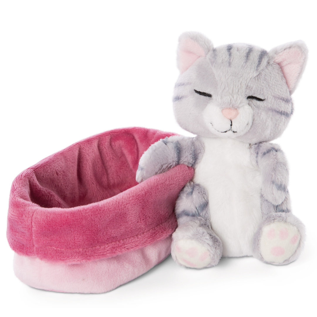 NICI Sleeping Kitties Katze Stofftier Kuscheltier mit Körbchen Pink Grau 12 cm 
