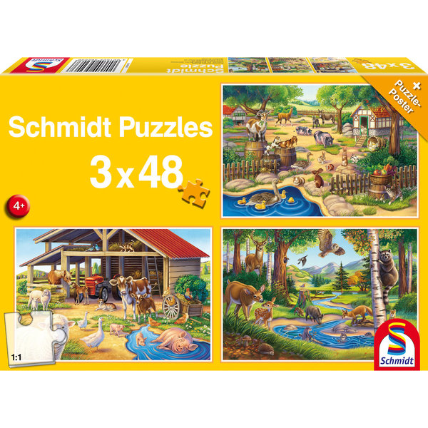 Schmidt Spiele Kinderpuzzle "Alle meine Lieblingstiere" 56203 - Schmidt Puzzle 3x48 Teile