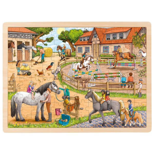 goki Einlegepuzzle "Reiterhof" 57367 - Holzspielzeug Puzzle 96 Teile
