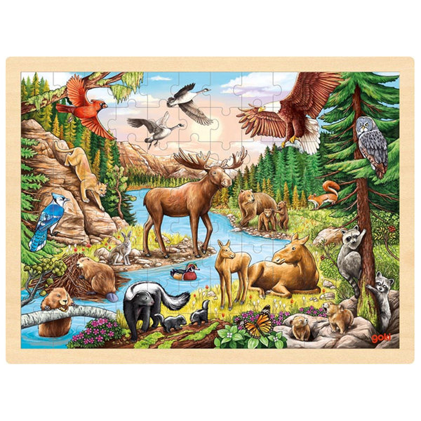 goki Einlegepuzzle "Nordamerikanische Wildnis" 57409 - Holzspielzeug Puzzle 96 Teile