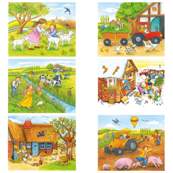 goki Würfelpuzzle Jahreszeiten auf dem Bauernhof 57839 - Holzspielzeug Puzzle 12 Teile