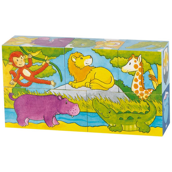 goki Würfelpuzzle Safari und Arktis 57686 - Holzspielzeug Puzzle 5 Teile