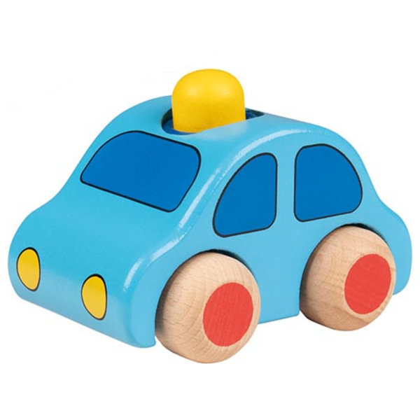 goki Fahrzeug mit Hupe 55011 - Holzspielzeug hellblaues Schiebeauto 8,5x6x6,5cm