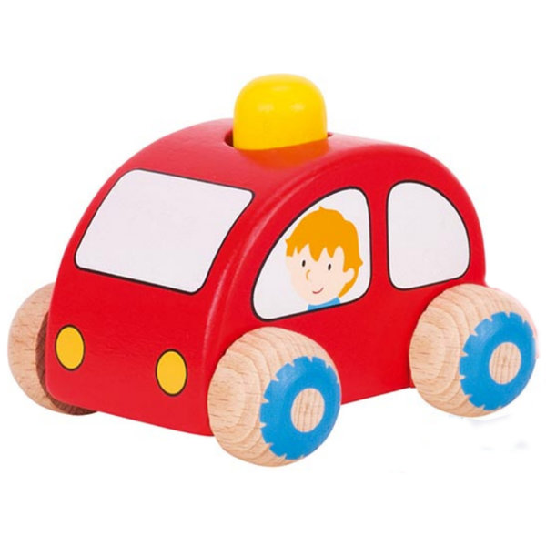 goki Fahrzeug mit Hupe 55016 - Holzspielzeug rotes Schiebeauto 7x7x6cm